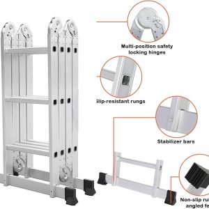 Folding Ladder Adjustable Telescoping Heavy Duty Scaffold (4x3 Steps)