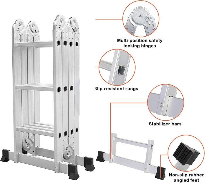 Folding Ladder Adjustable Telescoping Heavy Duty Scaffold (4x3 Steps)