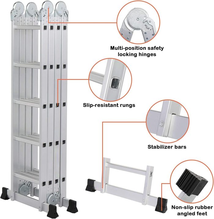 Folding Ladder Adjustable Telescoping Heavy Duty Scaffold (4x5 Steps)