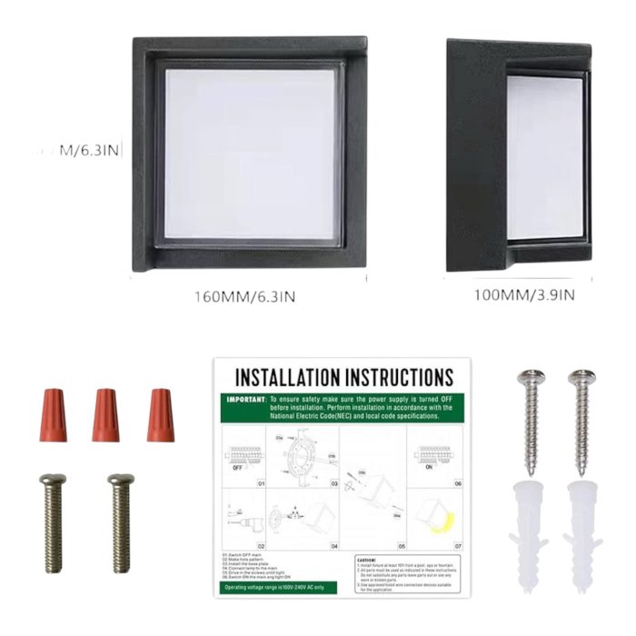 Outdoor Wall Lights,Square 3000K Porch Lights Outdoor Wall,12W Low Profile Modern Wall Sconce Light fixtures Waterproof Wall Mounted Lamp for Bedroom, House, Porch, Patio - Image 2