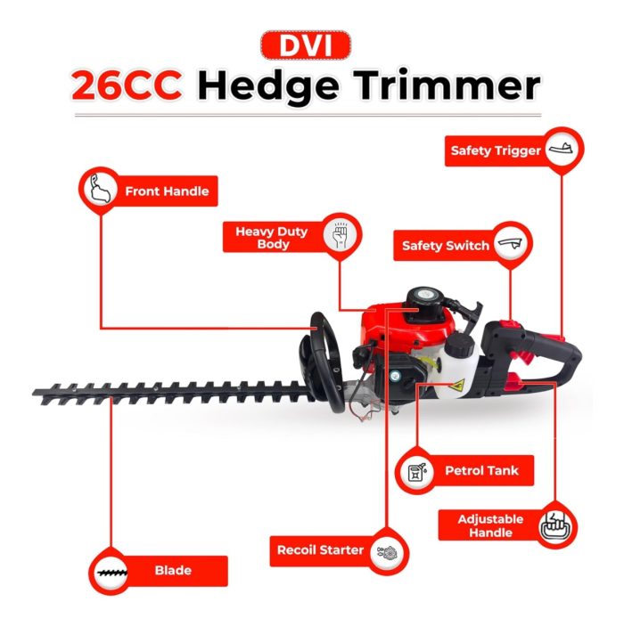 Hedge Trimmer 24" inch 26cc 2 Stroke Air Cooled Petrol Engine for Trimming - Image 4