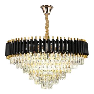Luxury Long Luxury Chandelier,Modern Creative Crystal Chandelier,For Villa Living Room Bedroom Dining Room Lighting-Gold and black 100cm
