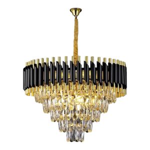 Luxury Long Luxury Chandelier,Modern Creative Crystal Chandelier,For Villa Living Room Bedroom Dining Room Lighting-Gold and black 80cm