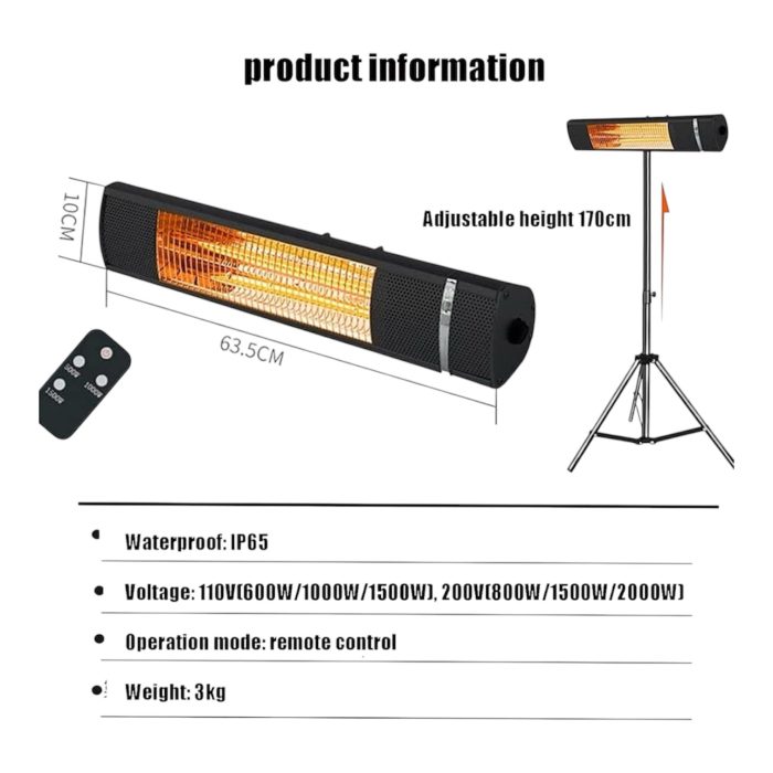 Electric Patio Heater, Tripod Type Infrared Heater, Electric Patio Indoor/Outdoor Heater with remote, for Home, Office - Image 2